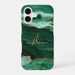 Moderne groenmakerij Gold Glitter-script monogram iPhone 16 Hoesje