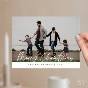 Moderne groet, vrolijk kerstgezin foto pos briefkaart
