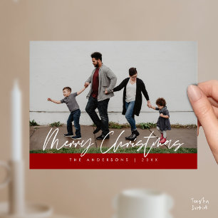 Moderne Groet, Vrolijk Kerstmis Familie Foto Pos Briefkaart