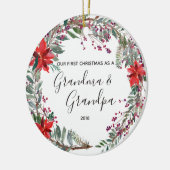 Moderne grootmoeder en opa kerstversiering keramisch ornament (Links)