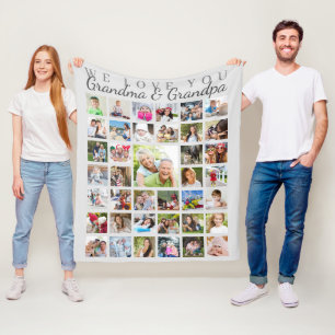 Moderne grootouders Foto Collage Gray Fleece Deken