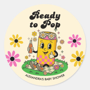 Moderne Groovy Daisy Roze Geel Ze is klaar om te k Ronde Sticker