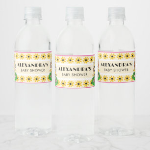 Moderne Groovy Daisy Roze Geel Ze is klaar om te k Waterfles Etiket