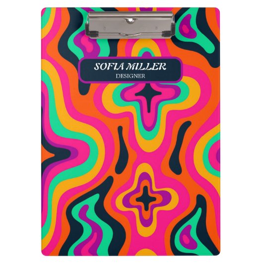 Moderne Groovy Kleurrijke Retro Regenboog Boho Abs Klembord (Voorkant)