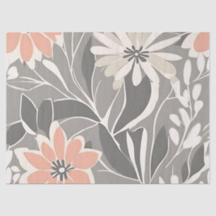 Moderne Groovy Retro Koraal Roze Grijze Bloemen Tissuepapier