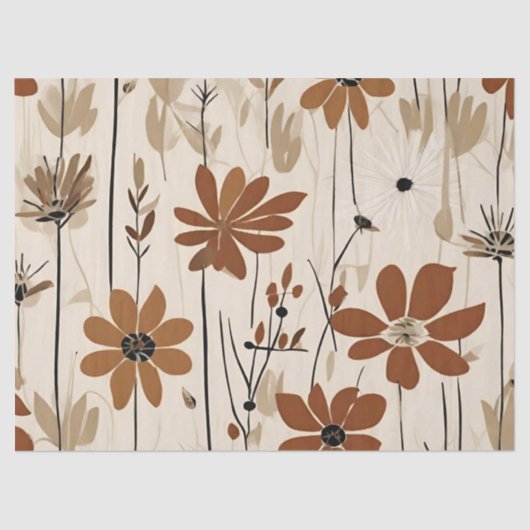 Moderne Groovy Retro Rusty Bruine Bloemen Tissuepapier (Voorkant)