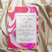 Moderne Groovy Swirl Levendige Roze Bruiloft Kaart