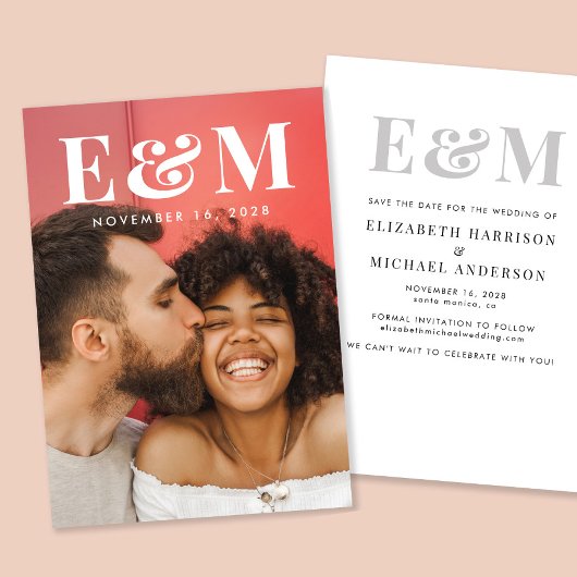 Moderne grote Monogram Initialen Foto Save The Date