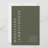 Moderne Grote Namen Olijfgroen Foto Bruiloft Save The Date (Voorkant)
