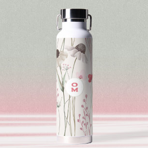 Moderne Grote Wildbloem Monogram Lichtroze Groen Waterfles