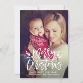 Moderne grove kerstgeborsteld script foto's feestdagenkaart (Voorkant)
