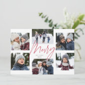 Moderne, grove roze script 6 foto kerstcollage feestdagenkaart (Staand voorkant)