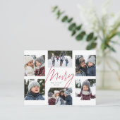 Moderne, grove roze script 6 foto kerstcollage feestdagenkaart (Staand voorkant)