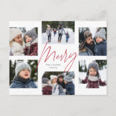 Moderne, grove roze script 6 foto kerstcollage feestdagenkaart (Voorkant)