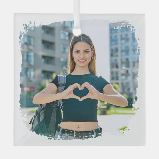 Moderne Grunge-randfoto Glas Ornament (Voorkant)