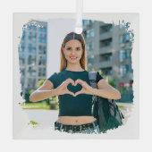 Moderne Grunge-randfoto Glas Ornament (Achterkant)