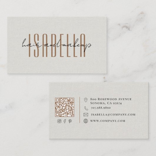 Moderne haar- en visagist faux linnen script visitekaartje (Voorkant / Achterkant)