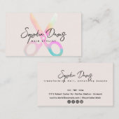 Moderne Haarstylist Holograph Schaar Logo Script Visitekaartje (Voorkant / Achterkant)