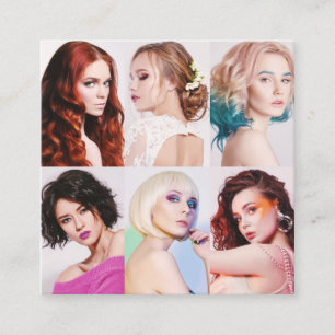 Moderne haarstylist klantfoto's elegant script vierkante visitekaartje