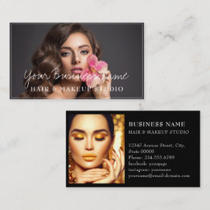 Moderne haarstylist klantfoto's elegant script visitekaartje
