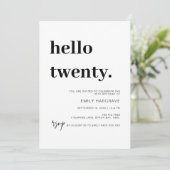 Moderne Hallo 20e verjaardag van de uitnodiging va (Staand voorkant)