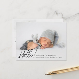 Moderne Hallo Twee Foto's Geboorteaankondiging Briefkaart