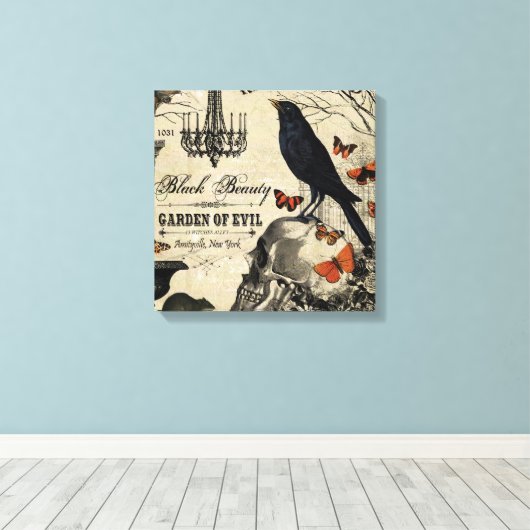 moderne  halloween kraai en schedel canvas afdruk (Insitu (Houten vloer))