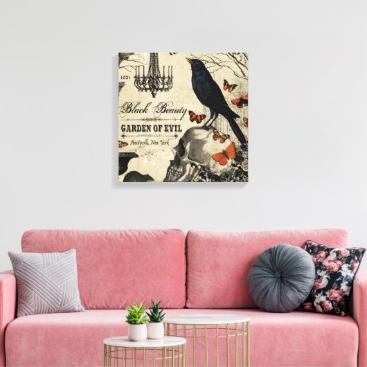 moderne  halloween kraai en schedel canvas afdruk (Insitu (Woonkamer))