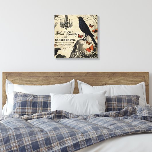 moderne  halloween kraai en schedel canvas afdruk (Insitu (Slaapkamer))