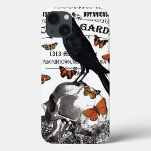 moderne halloween kraai en schedel iPhone 13 hoesje