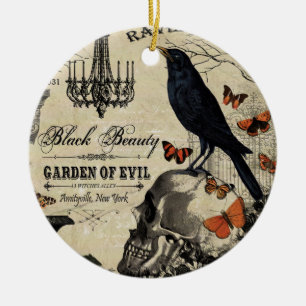 moderne  halloween kraai en schedel keramisch ornament