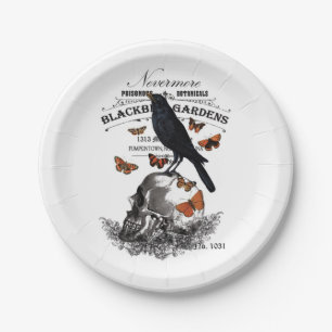 moderne  halloween kraai en schedel papieren bordje