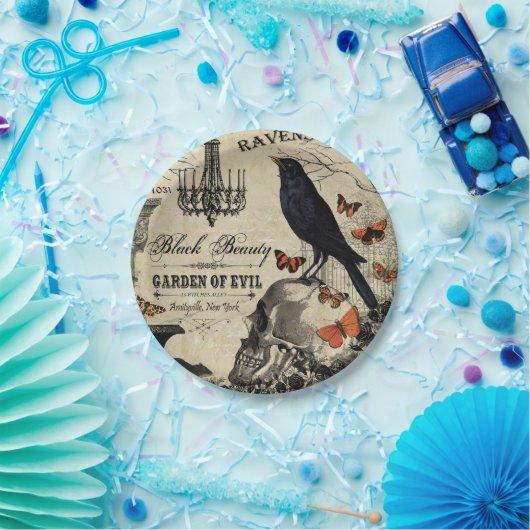 moderne  halloween kraai en schedel papieren bordje (Feest)