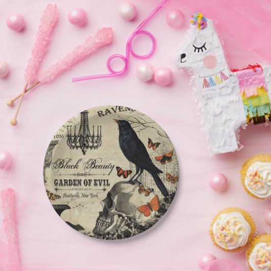 moderne  halloween kraai en schedel papieren bordje (Feest)