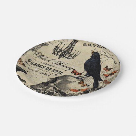 moderne  halloween kraai en schedel papieren bordje (Gekanteld)