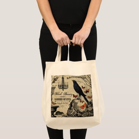 moderne halloween kraai en schedel tote bag (Voorkant (product))