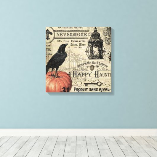 moderne  halloween pompoen en kraai canvas afdruk (Insitu (Houten vloer))