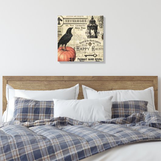 moderne  halloween pompoen en kraai canvas afdruk (Insitu (Slaapkamer))