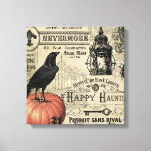 moderne halloween pompoen en kraai canvas afdruk