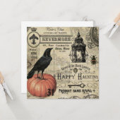 moderne  halloween pompoen en kraai kaart (Voorkant / Achterkant in situ)