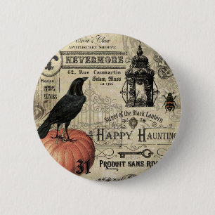 moderne halloween pompoen en kraai ronde button 5,7 cm