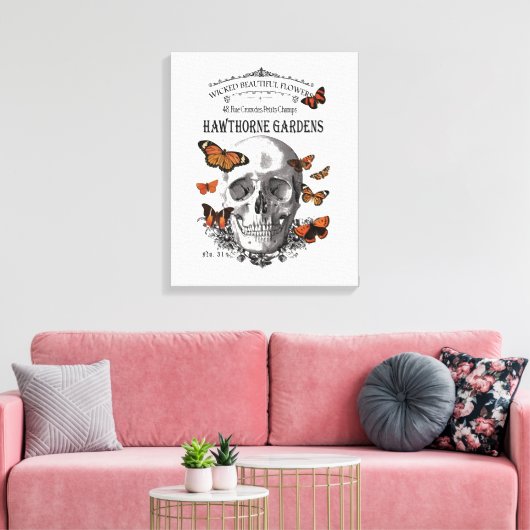 moderne Halloween schedel en vlinders Canvas Afdruk (Insitu (Woonkamer))