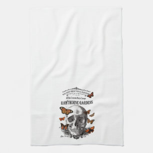 moderne  Halloween schedel en vlinders Theedoek