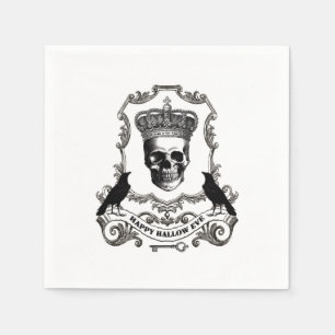 Moderne Halloween schedel met kroon Servetten