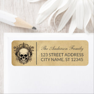 Moderne Halloween Skull Custom Familienaam Etiket