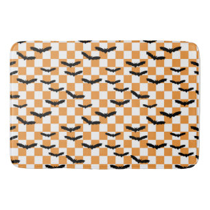 Moderne Halloween Spooky Bats Sinaasappel Checkerb Badmat