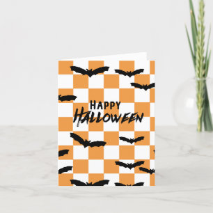 Moderne Halloween Spooky Bats Sinaasappel Checkerb Bedankkaart