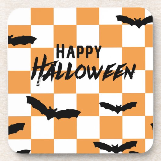 Moderne Halloween Spooky Bats Sinaasappel Checkerb Bier Onderzetter (Voorkant)