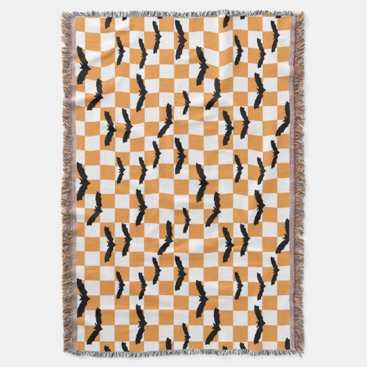 Moderne Halloween Spooky Bats Sinaasappel Checkerb Deken (Voorkant Verticaal)