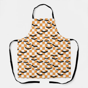 Moderne Halloween Spooky Bats Sinaasappel Checkerb Schort